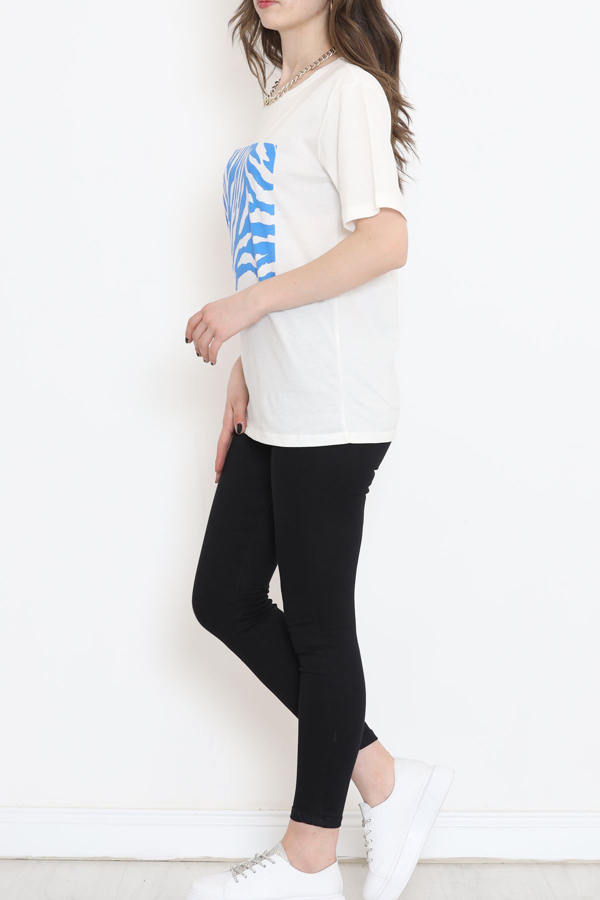 Panel Baskılı Pamuk Tişört Mavi - 873.1019.