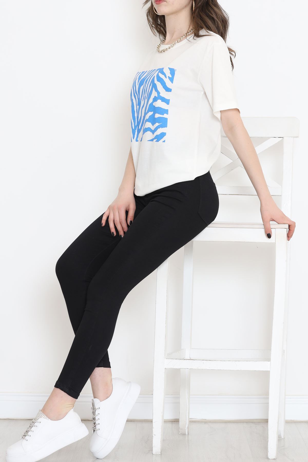 Panel Baskılı Pamuk Tişört Mavi - 873.1019.