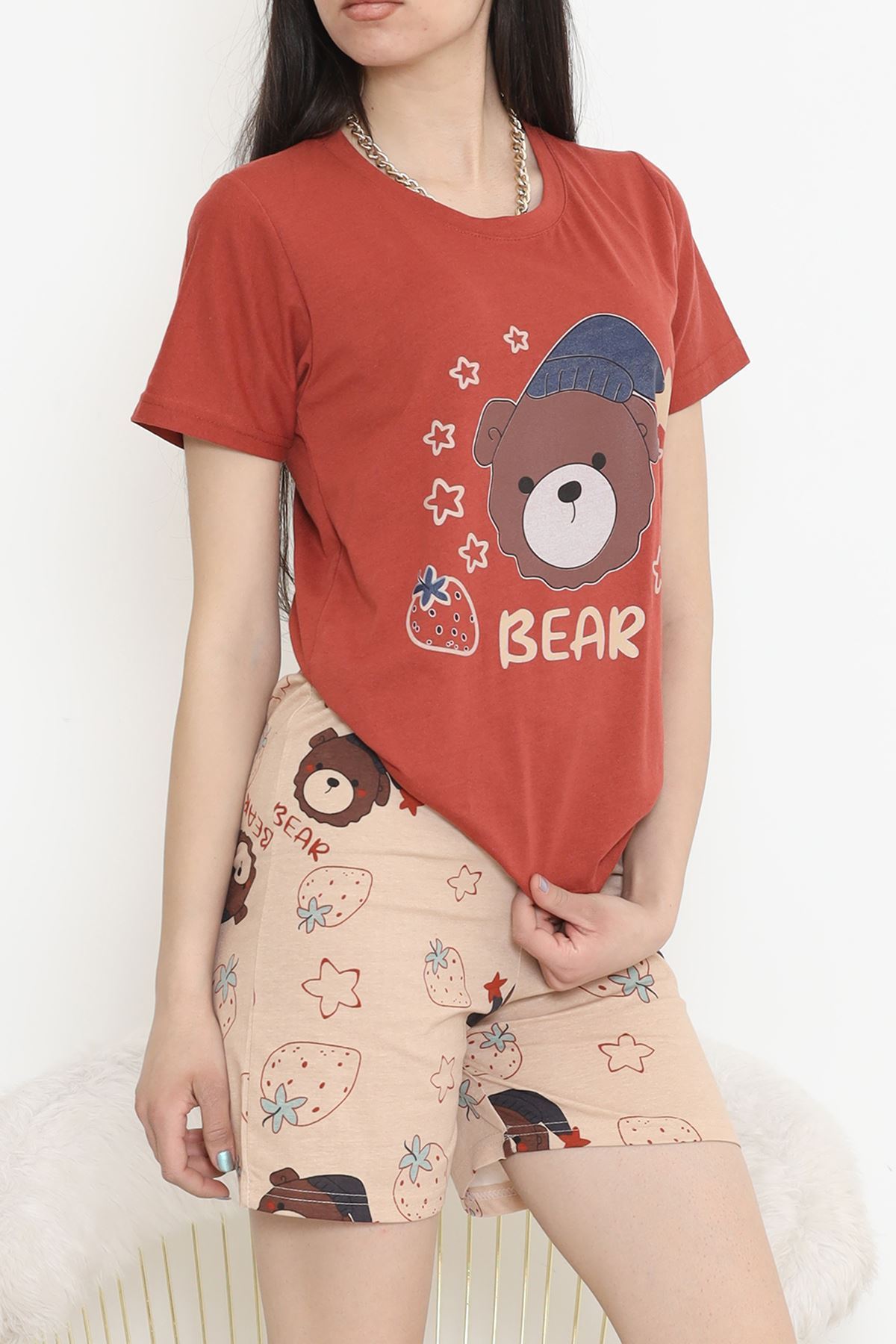 Desenli Şortlu Takım Koyukiremit - 15280.1773.