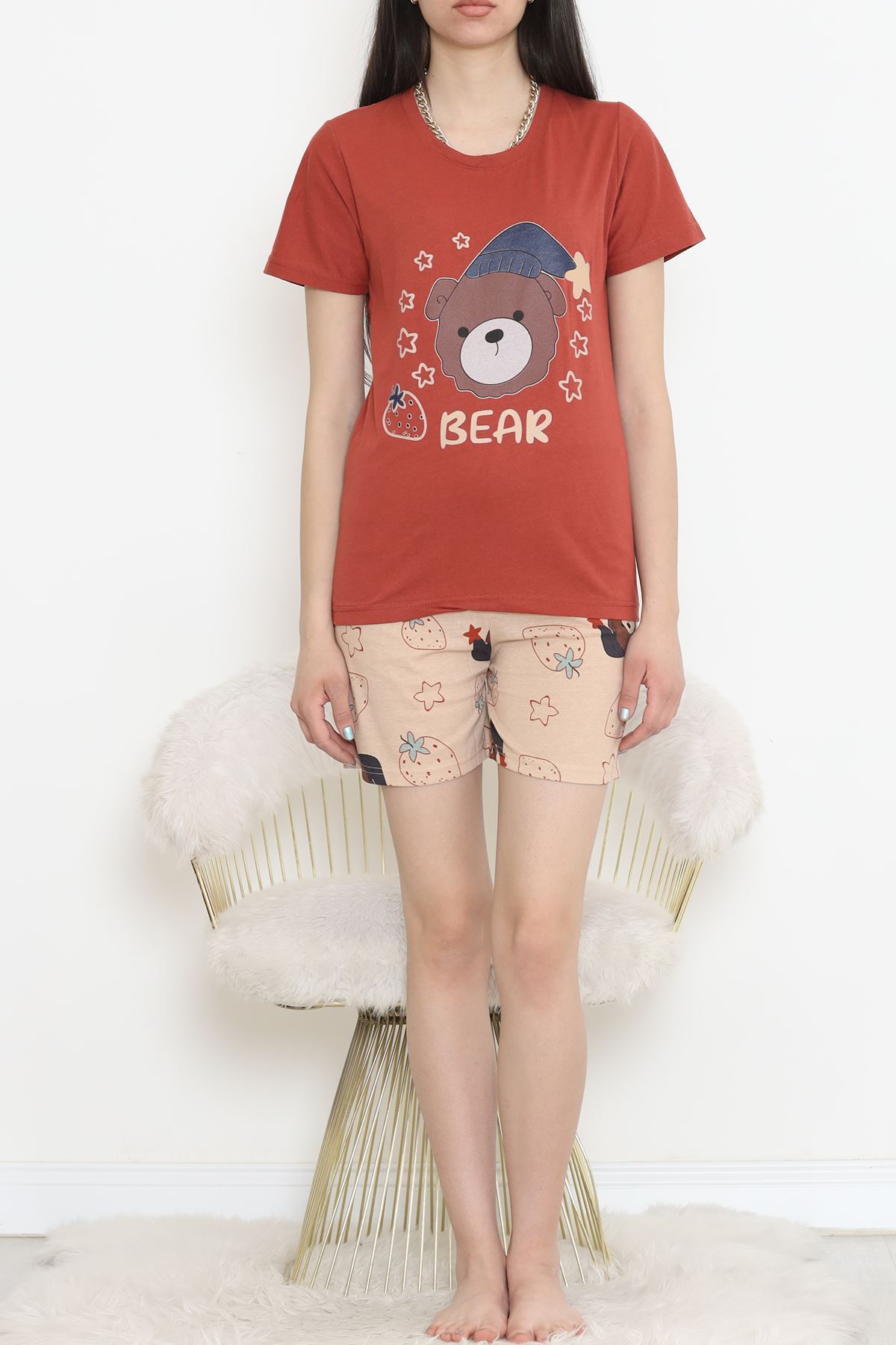 Desenli Şortlu Takım Koyukiremit - 15280.1773.