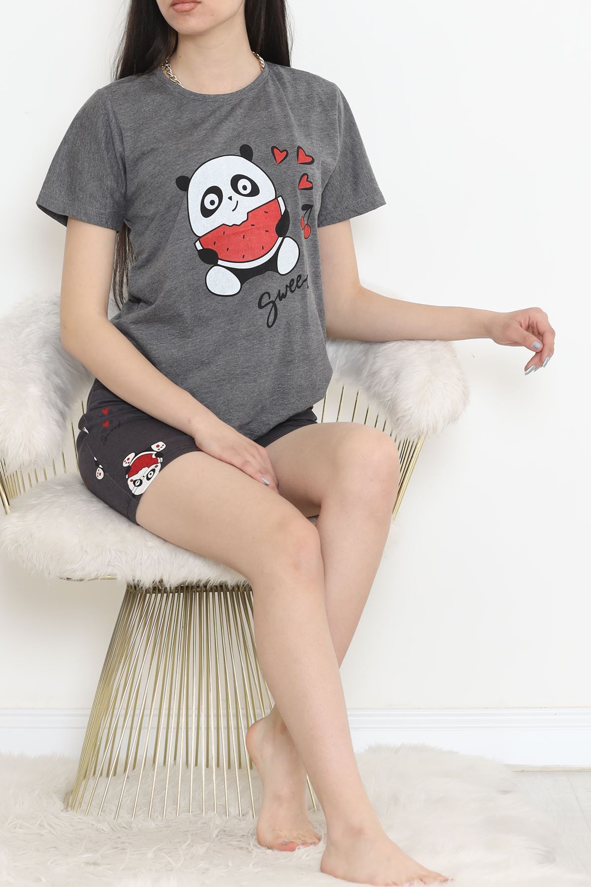 Desenli Şortlu Takım Fümebeyaz - 15280.1773.