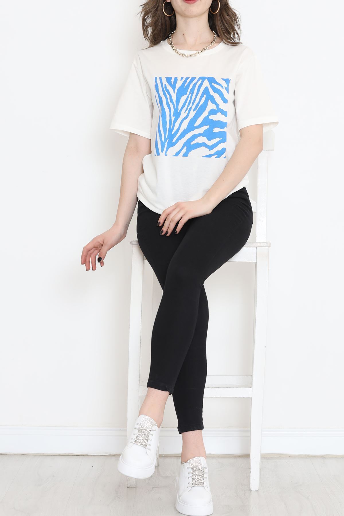 Panel Baskılı Pamuk Tişört Mavi - 873.1019.