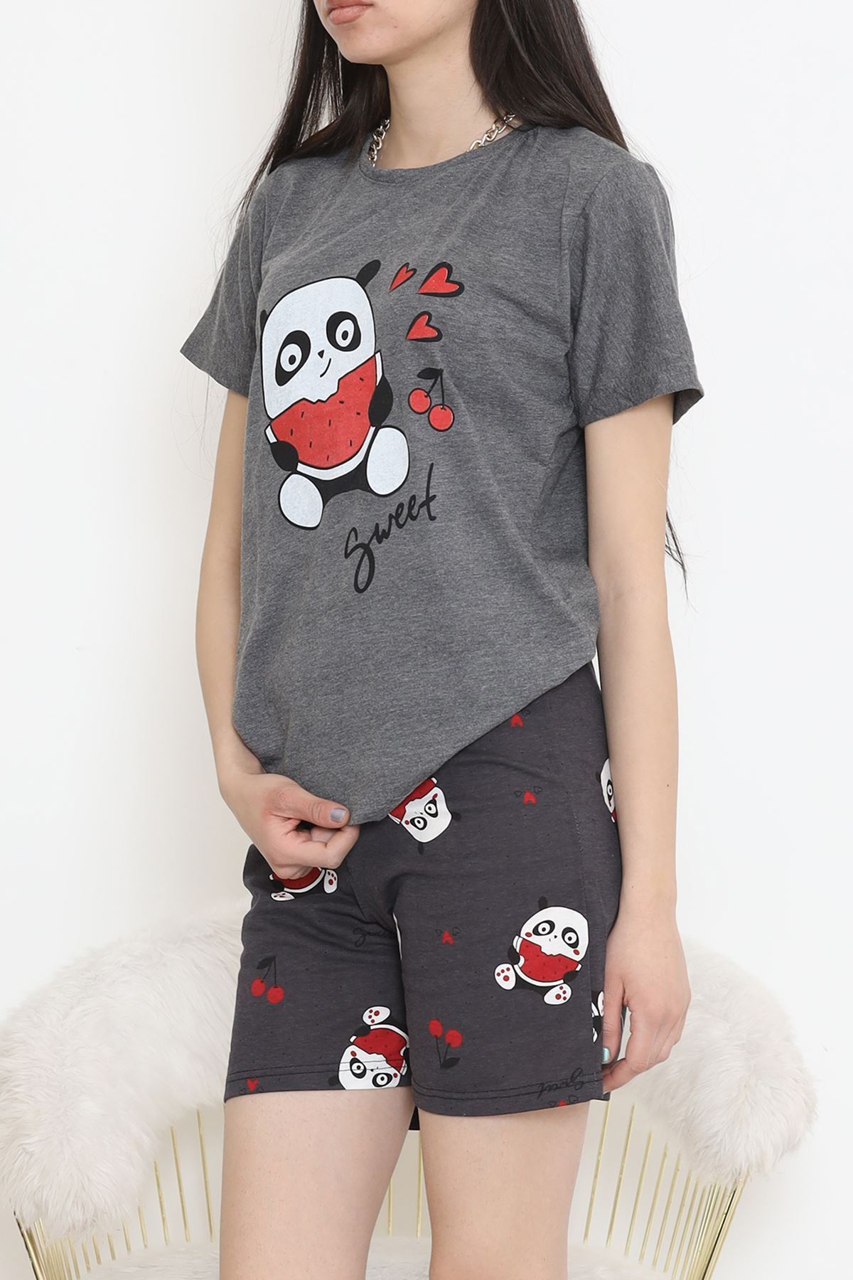 Desenli Şortlu Takım Fümebeyaz - 15280.1773.