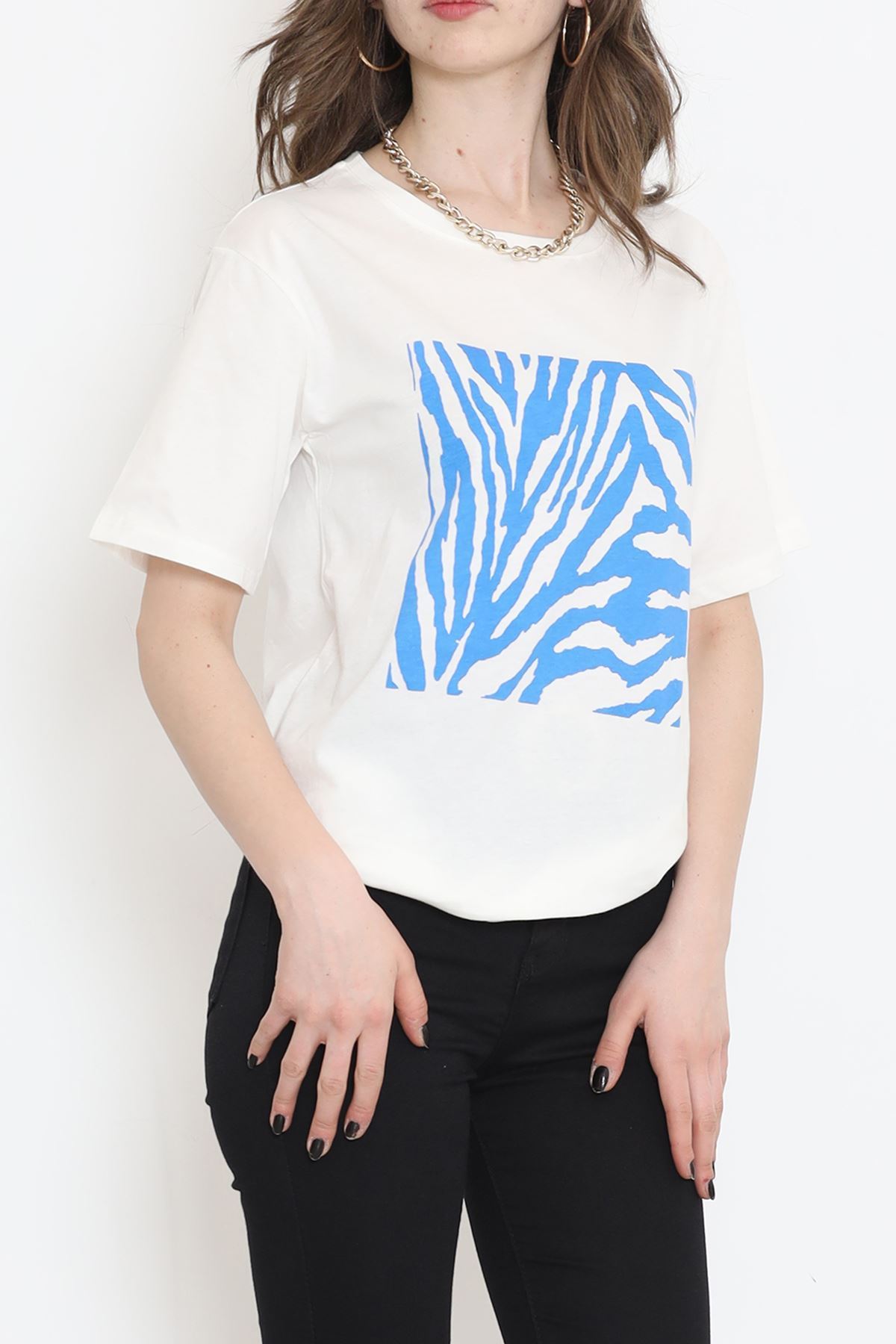 Panel Baskılı Pamuk Tişört Mavi - 873.1019.