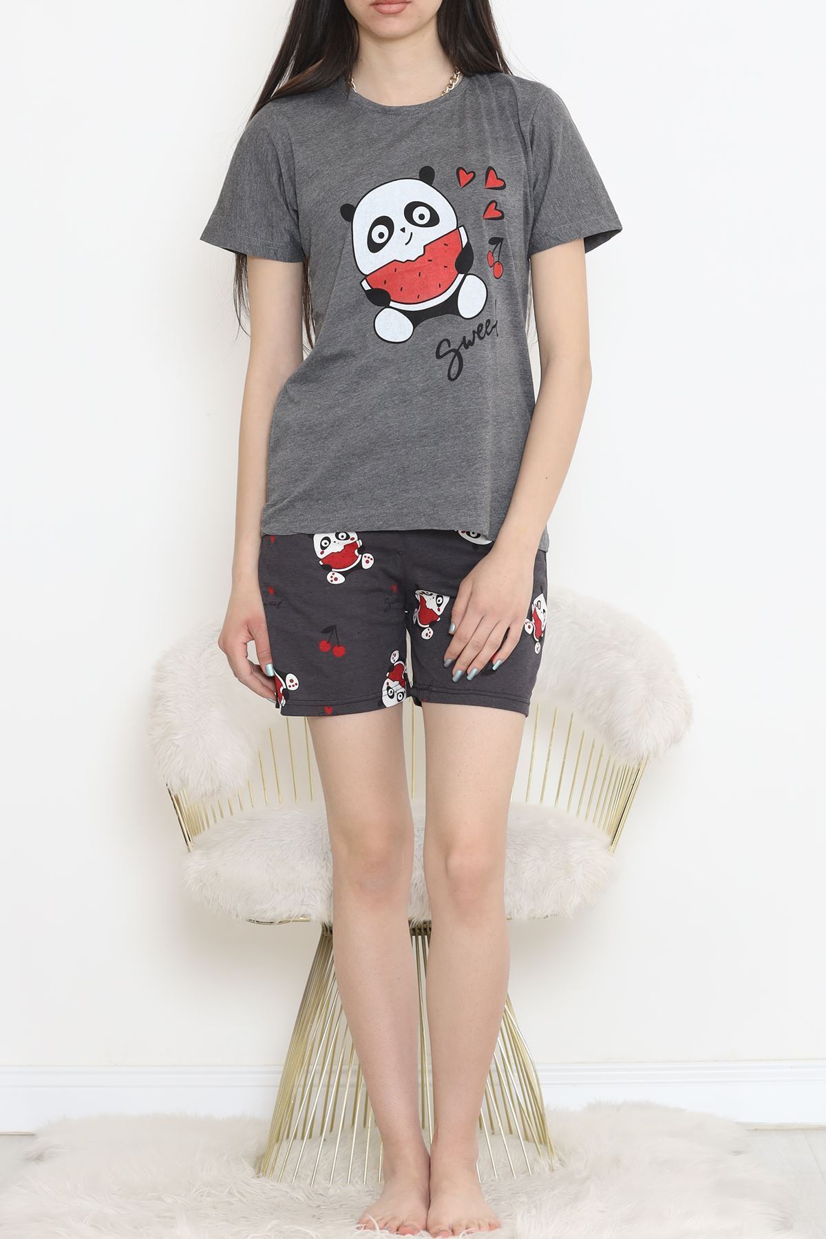 Desenli Şortlu Takım Fümebeyaz - 15280.1773.