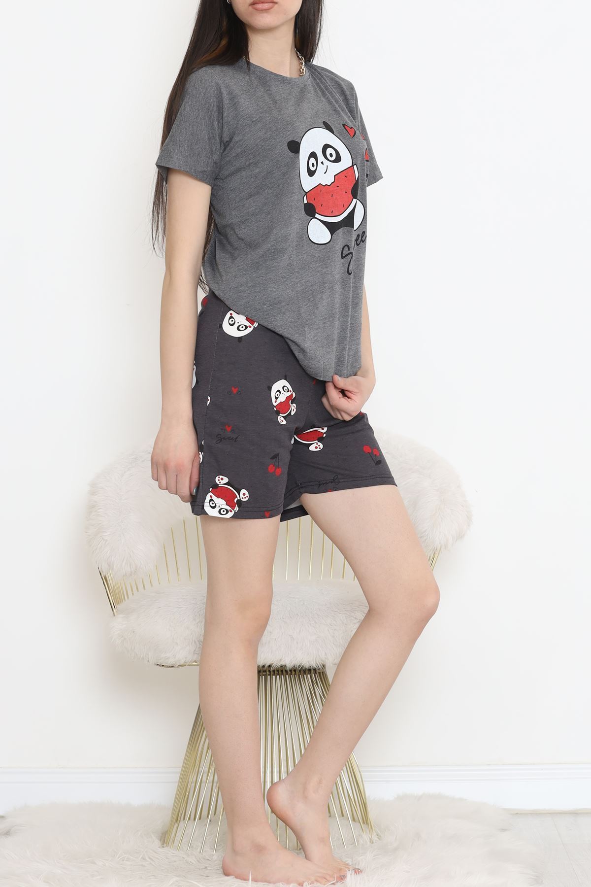 Desenli Şortlu Takım Fümebeyaz - 15280.1773.