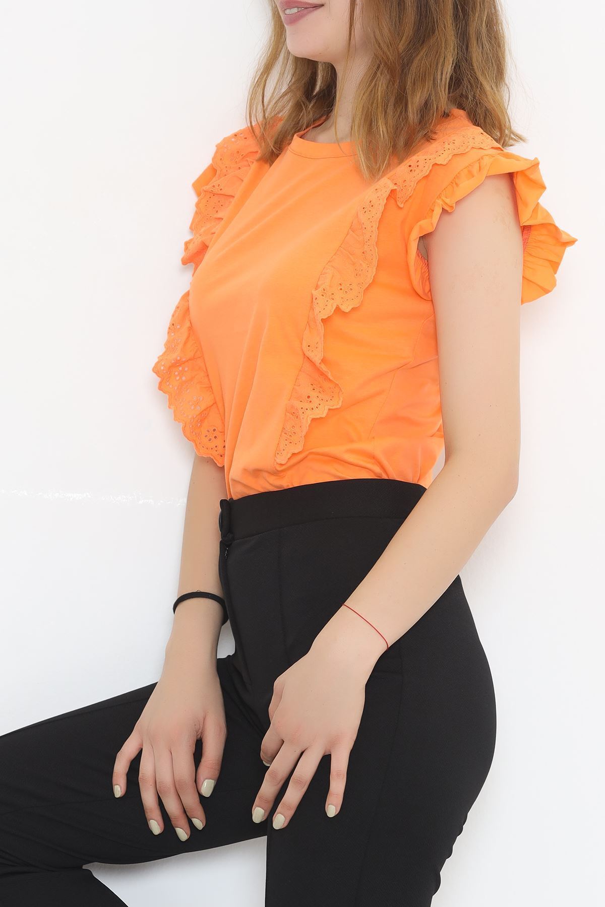 Önü Güpürlü Bluz Turuncu - 844.1019.