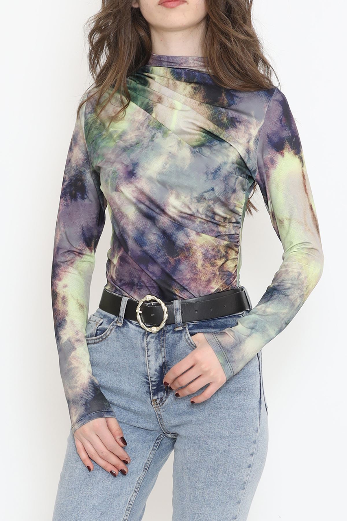 Desenli Bluz Yeşil - 3712.1595.