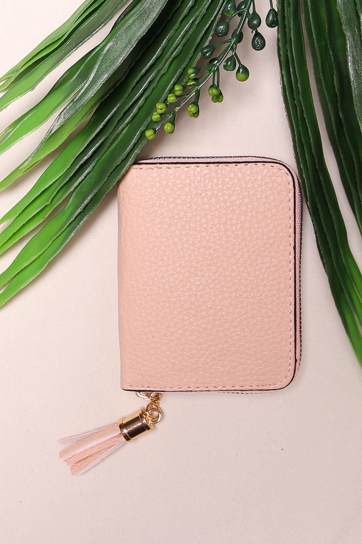 Püskül Detaylı Deri Cüzdan Pudra - 15807.915.