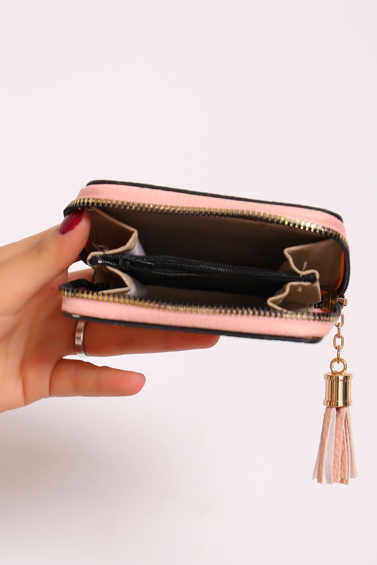 Püskül Detaylı Deri Cüzdan Pudra - 15807.915.