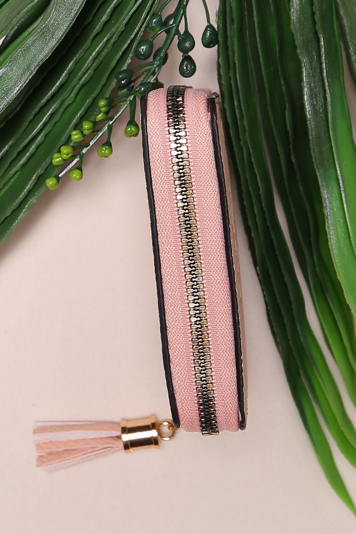 Püskül Detaylı Deri Cüzdan Pudra - 15807.915.