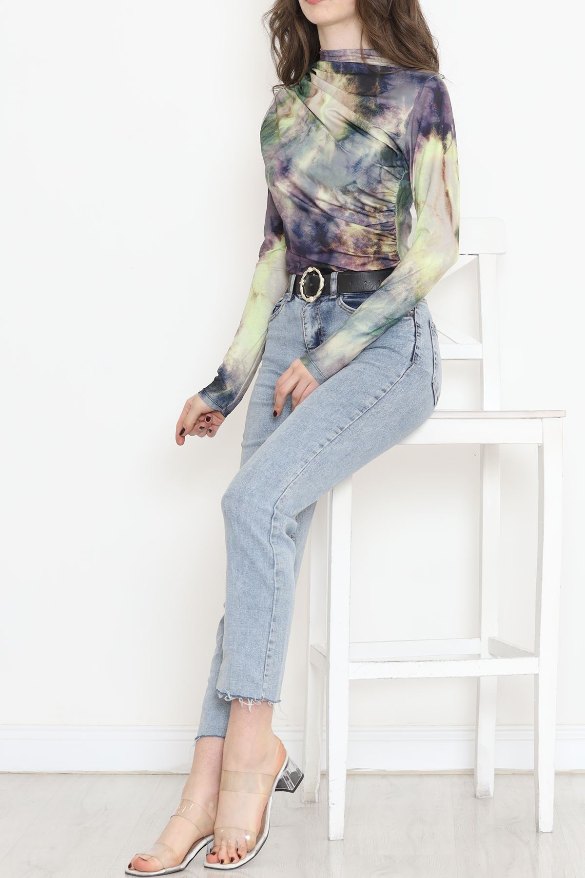 Desenli Bluz Yeşil - 3712.1595.