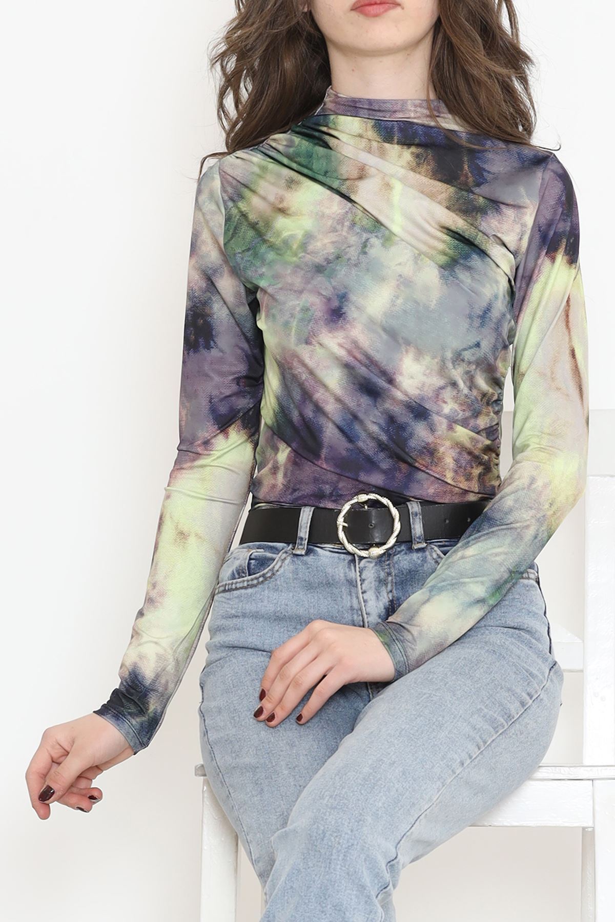 Desenli Bluz Yeşil - 3712.1595.