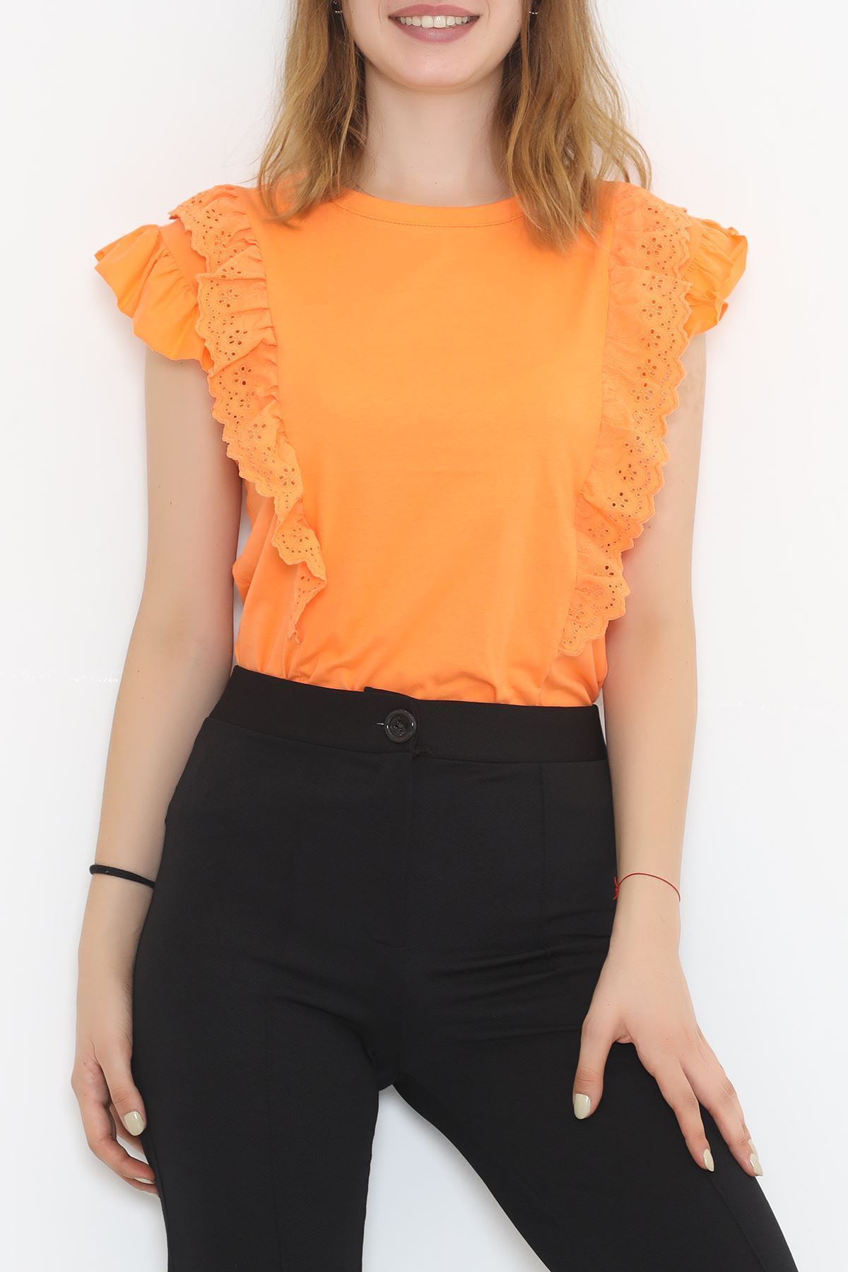 Önü Güpürlü Bluz Turuncu - 844.1019.