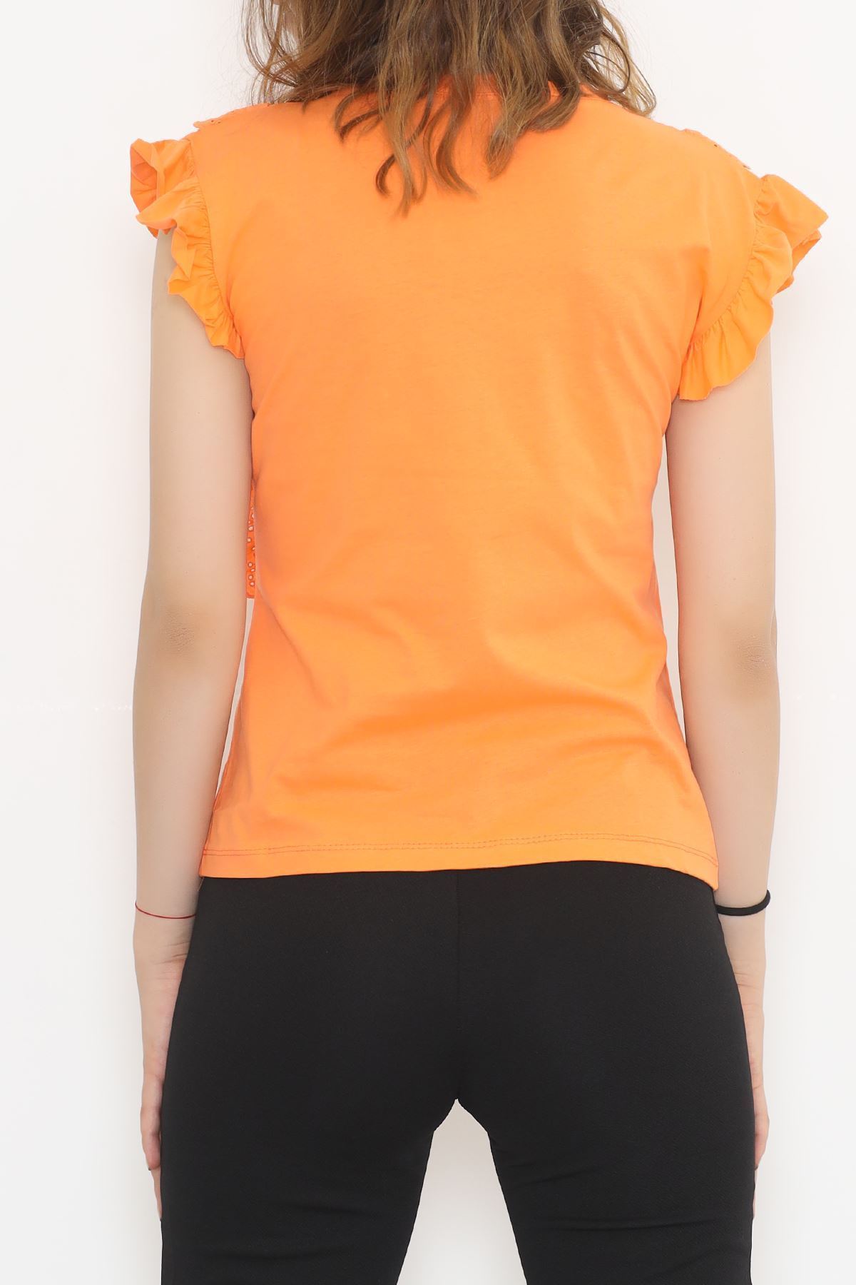 Önü Güpürlü Bluz Turuncu - 844.1019.