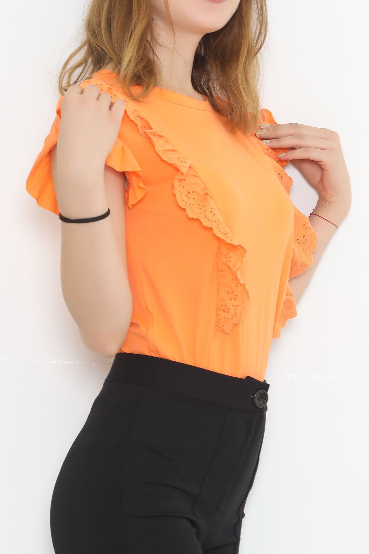 Önü Güpürlü Bluz Turuncu - 844.1019.