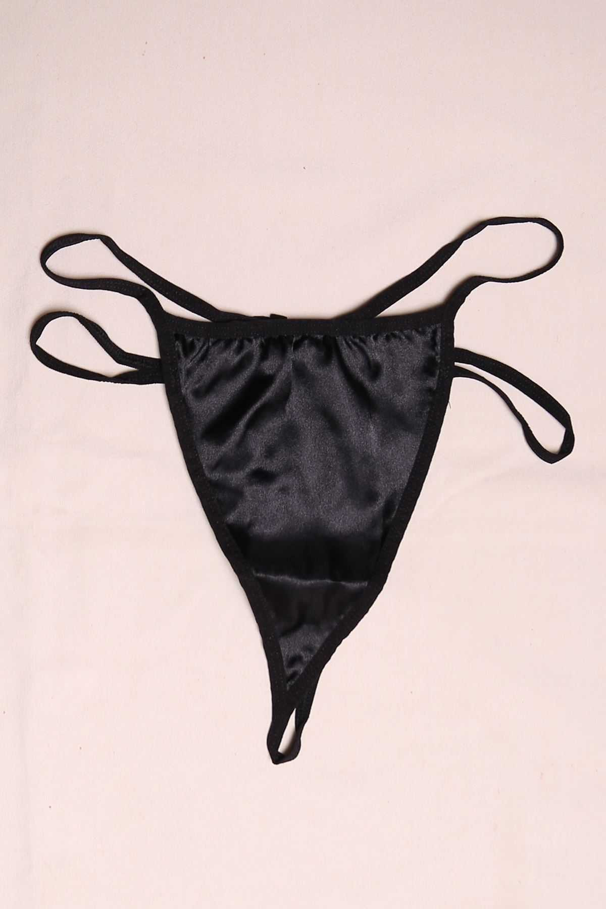 Çift İpli Saten Tanga Siyah - 1125.1364.