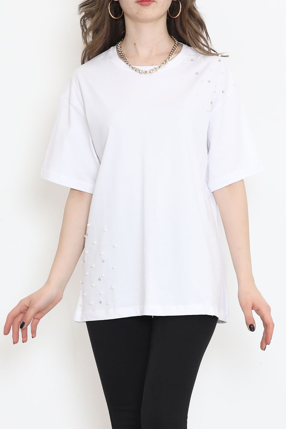 İnci Detaylı Tişört Beyaz - 152436.1824.