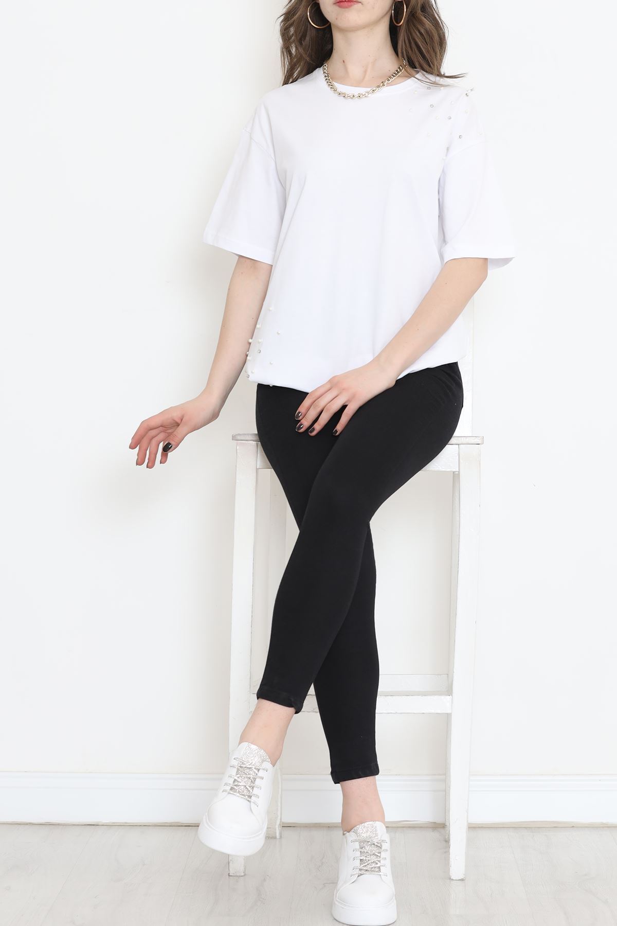 İnci Detaylı Tişört Beyaz - 152436.1824.