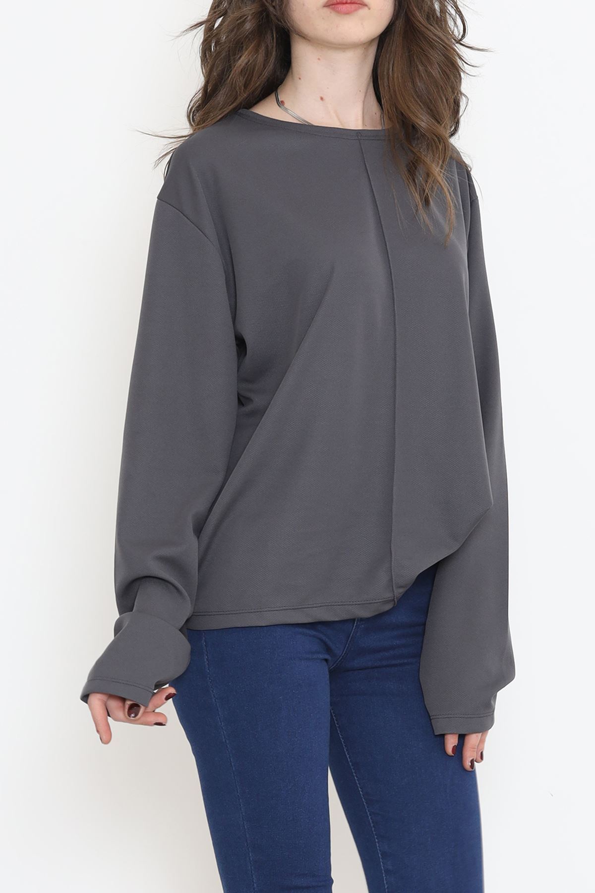 Oversize Ortadan Çımalı Bluz Füme - 15913.1778.