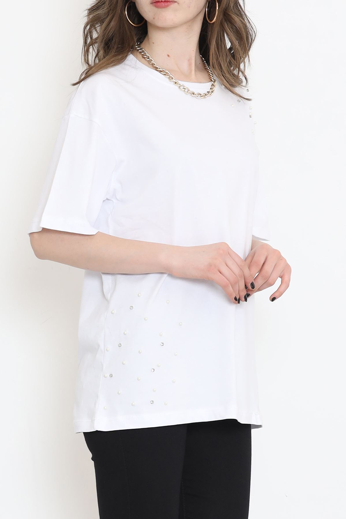 İnci Detaylı Tişört Beyaz - 152436.1824.