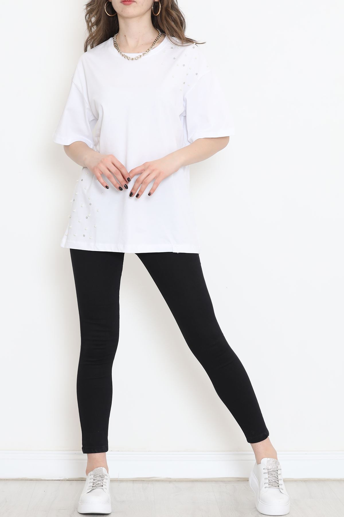 İnci Detaylı Tişört Beyaz - 152436.1824.