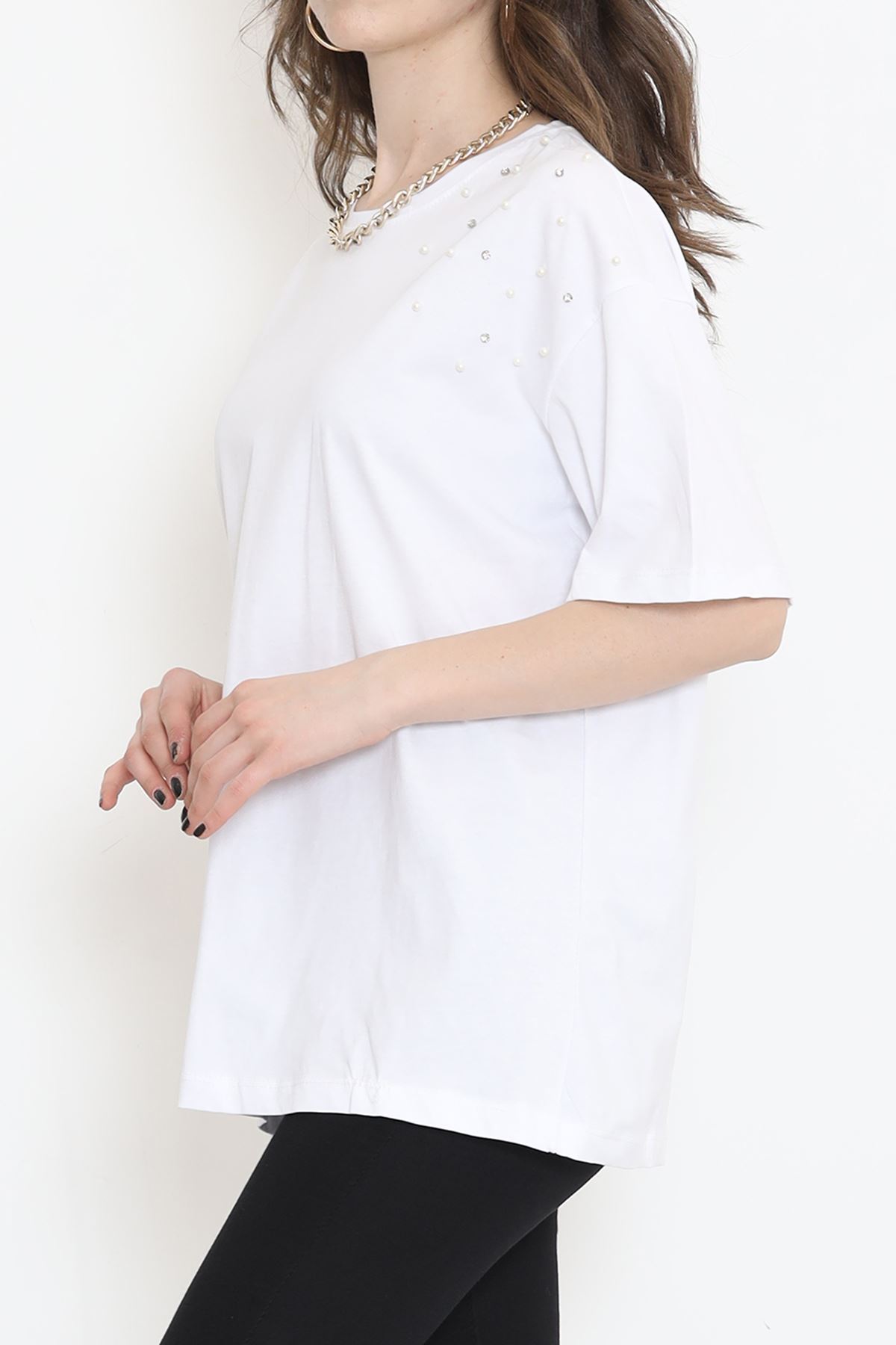 İnci Detaylı Tişört Beyaz - 152436.1824.