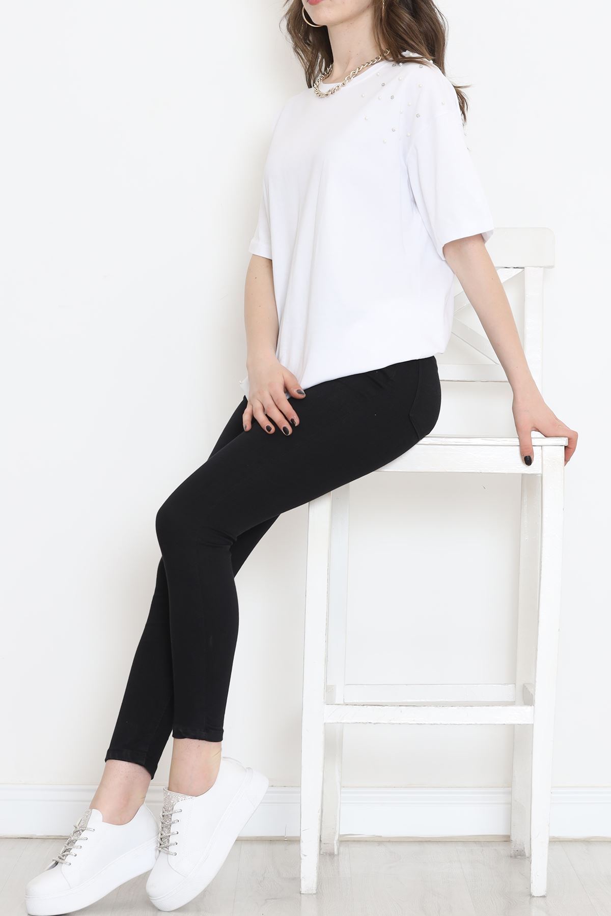 İnci Detaylı Tişört Beyaz - 152436.1824.