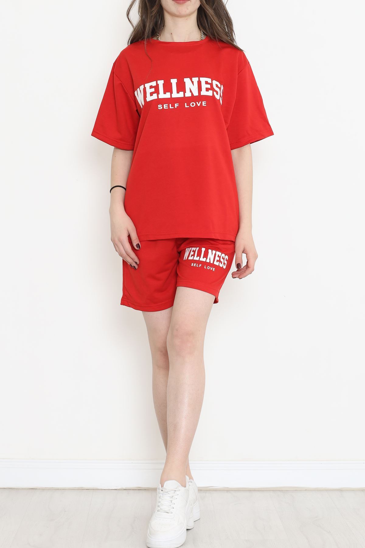 Oversize Baskılı Şortlu Takım Kırmızı - 12629.5238.