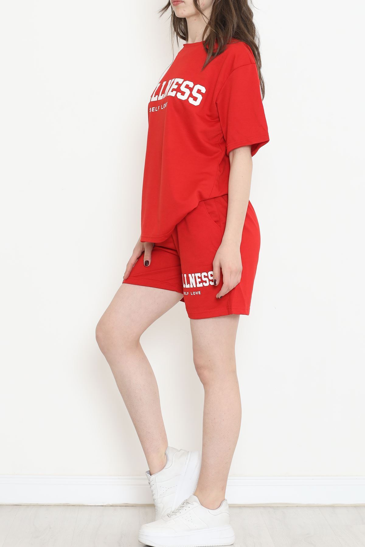 Oversize Baskılı Şortlu Takım Kırmızı - 12629.5238.