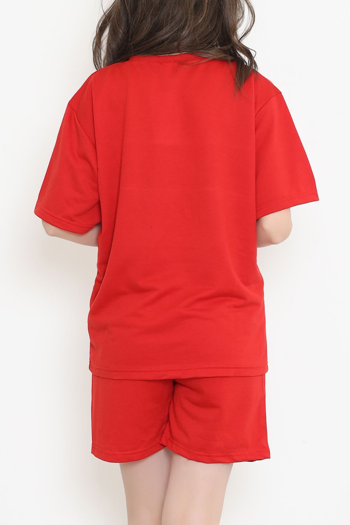Oversize Baskılı Şortlu Takım Kırmızı - 12629.5238.