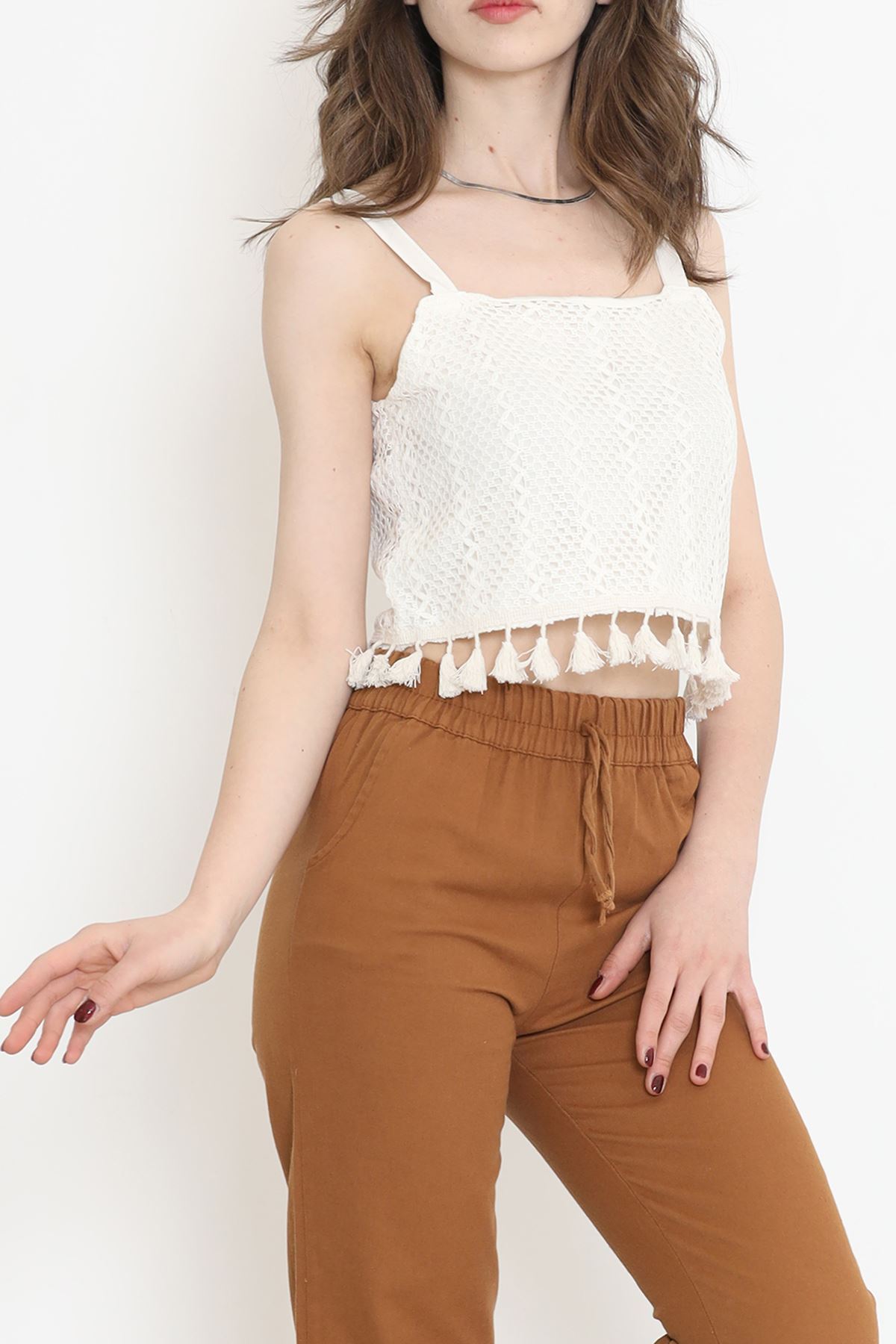 Püsküllü Örgü Crop Krem - 152407.224.
