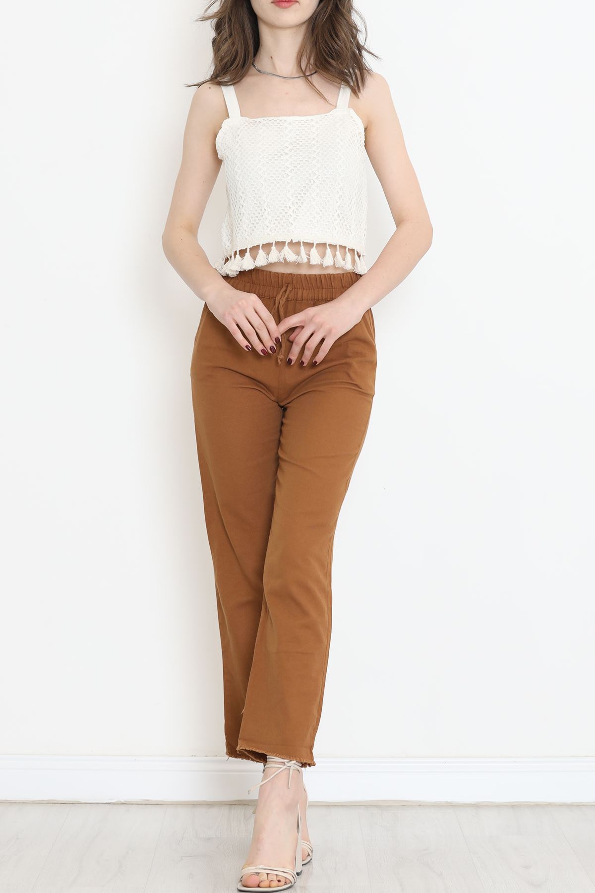 Püsküllü Örgü Crop Krem - 152407.224.