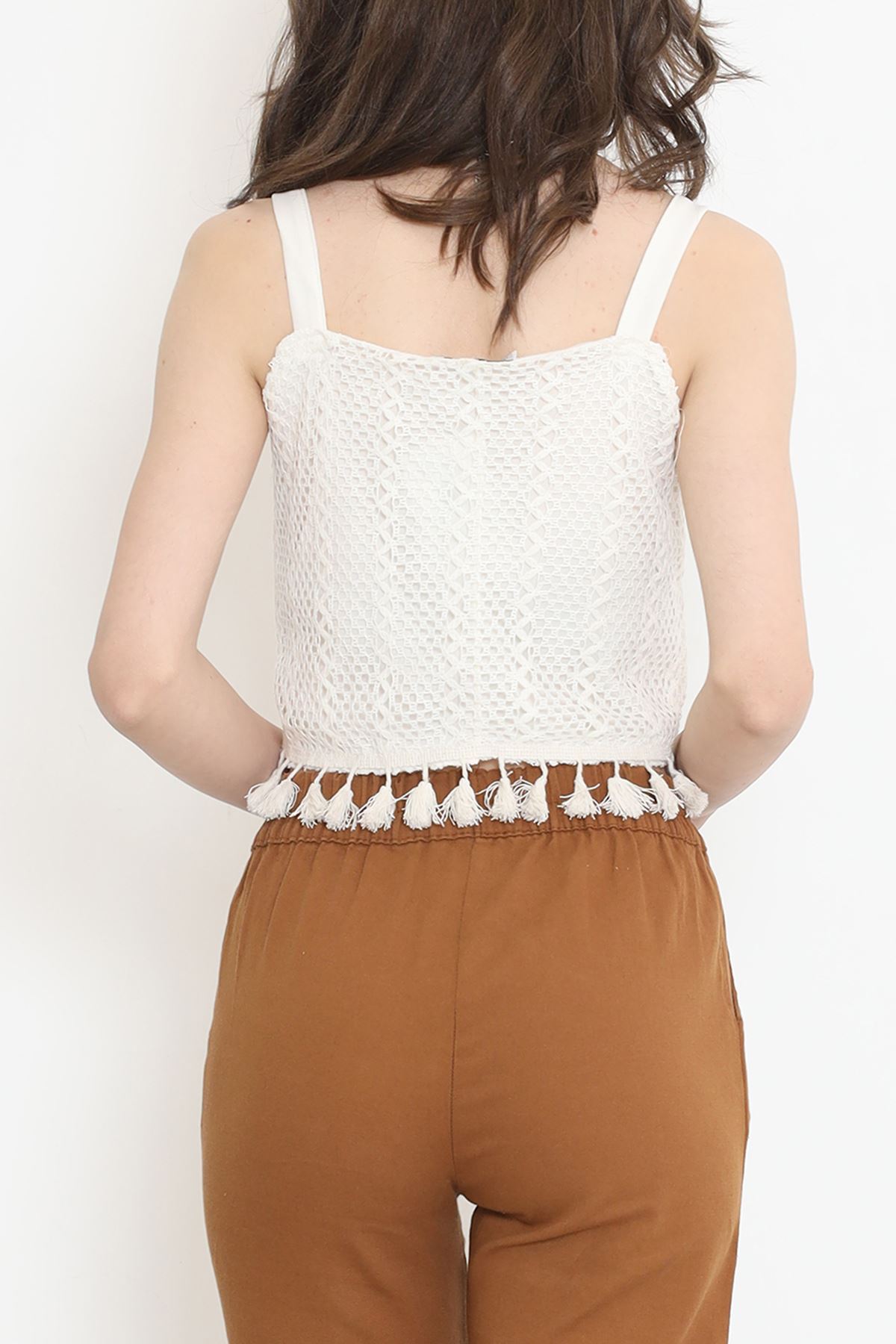 Püsküllü Örgü Crop Krem - 152407.224.