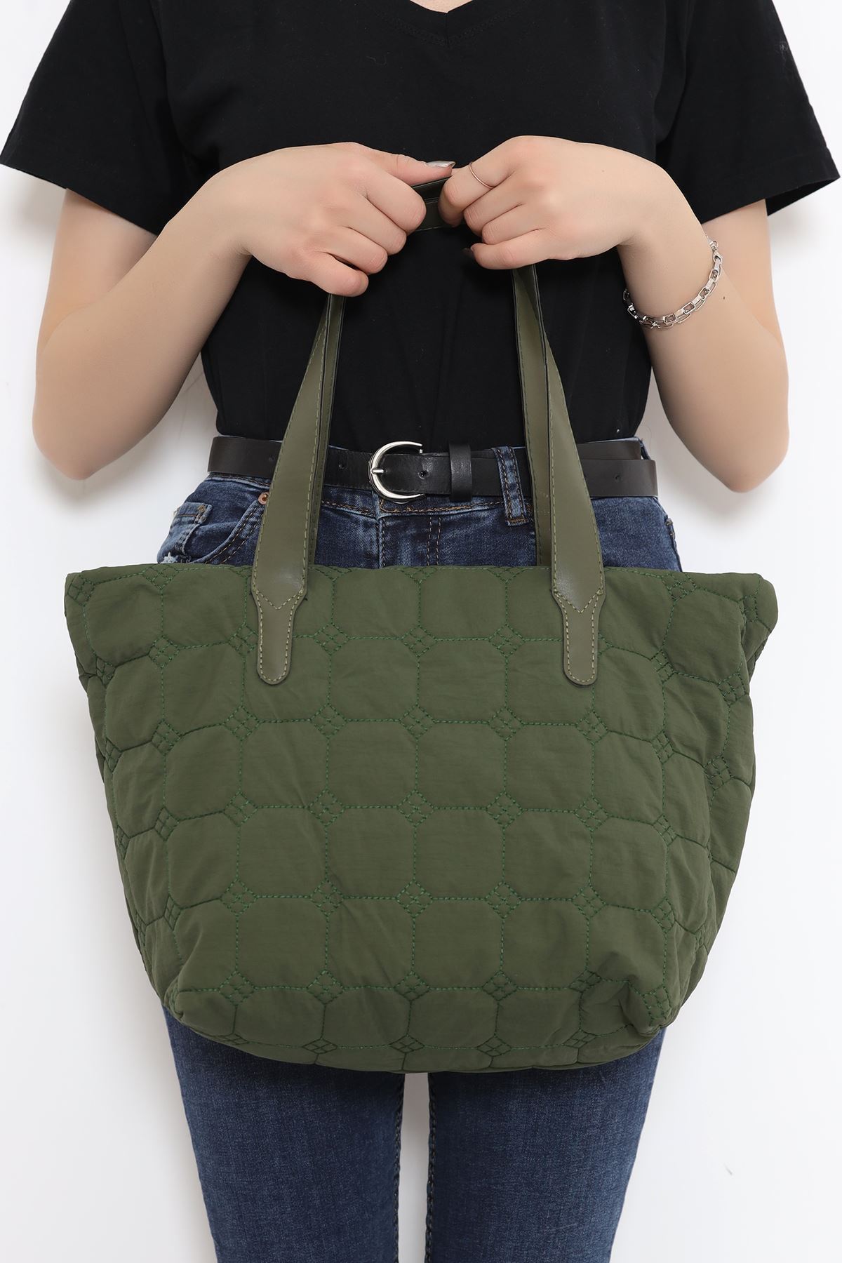 Dikiş Detay Kapitone Çanta Haki - 17394.1624.