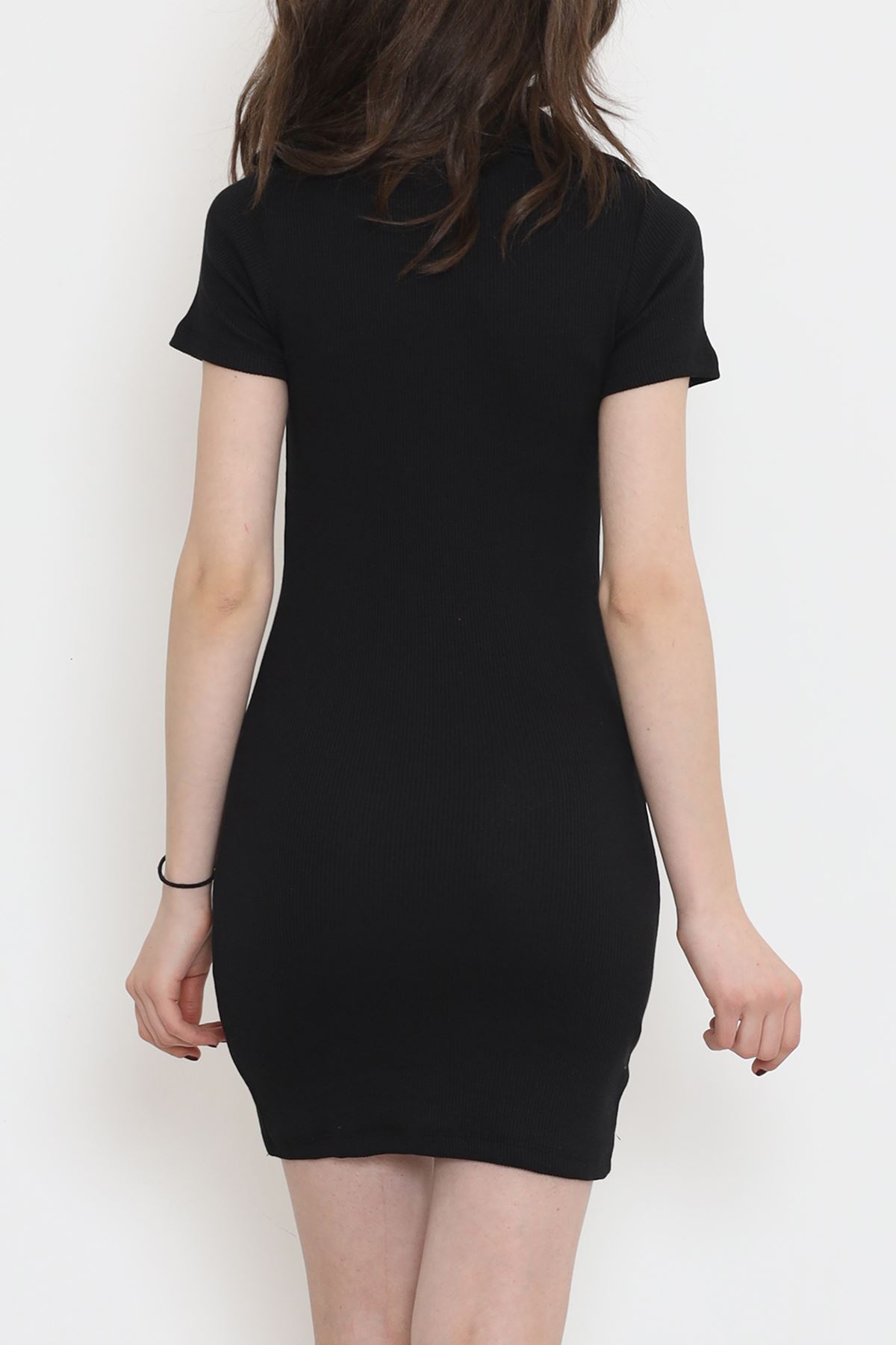 Kaşkorse Polo Yaka Elbise Siyah - 15273.1567.