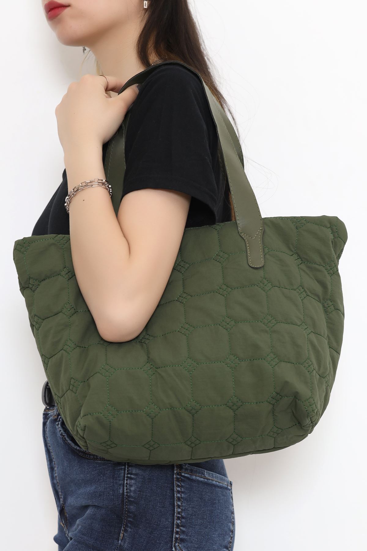 Dikiş Detay Kapitone Çanta Haki - 17394.1624.