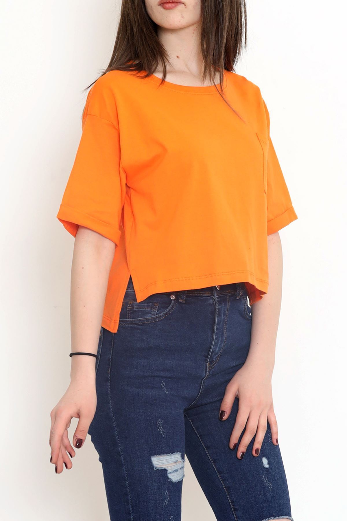 Bisiklet Yaka Cepli Tişört Turuncu - 16563.1567.