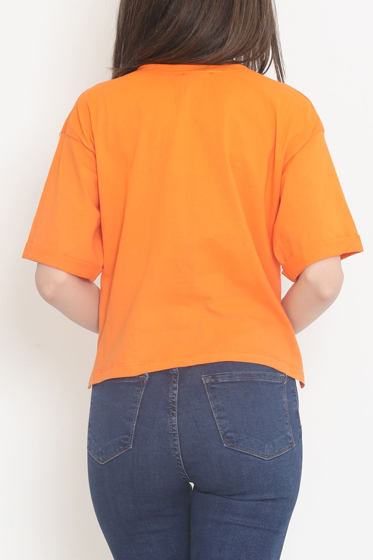 Bisiklet Yaka Cepli Tişört Turuncu - 16563.1567.