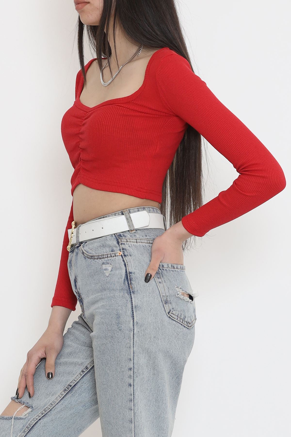 Büzgü Detaylı Bluz Kırmızı - 15940.1567.