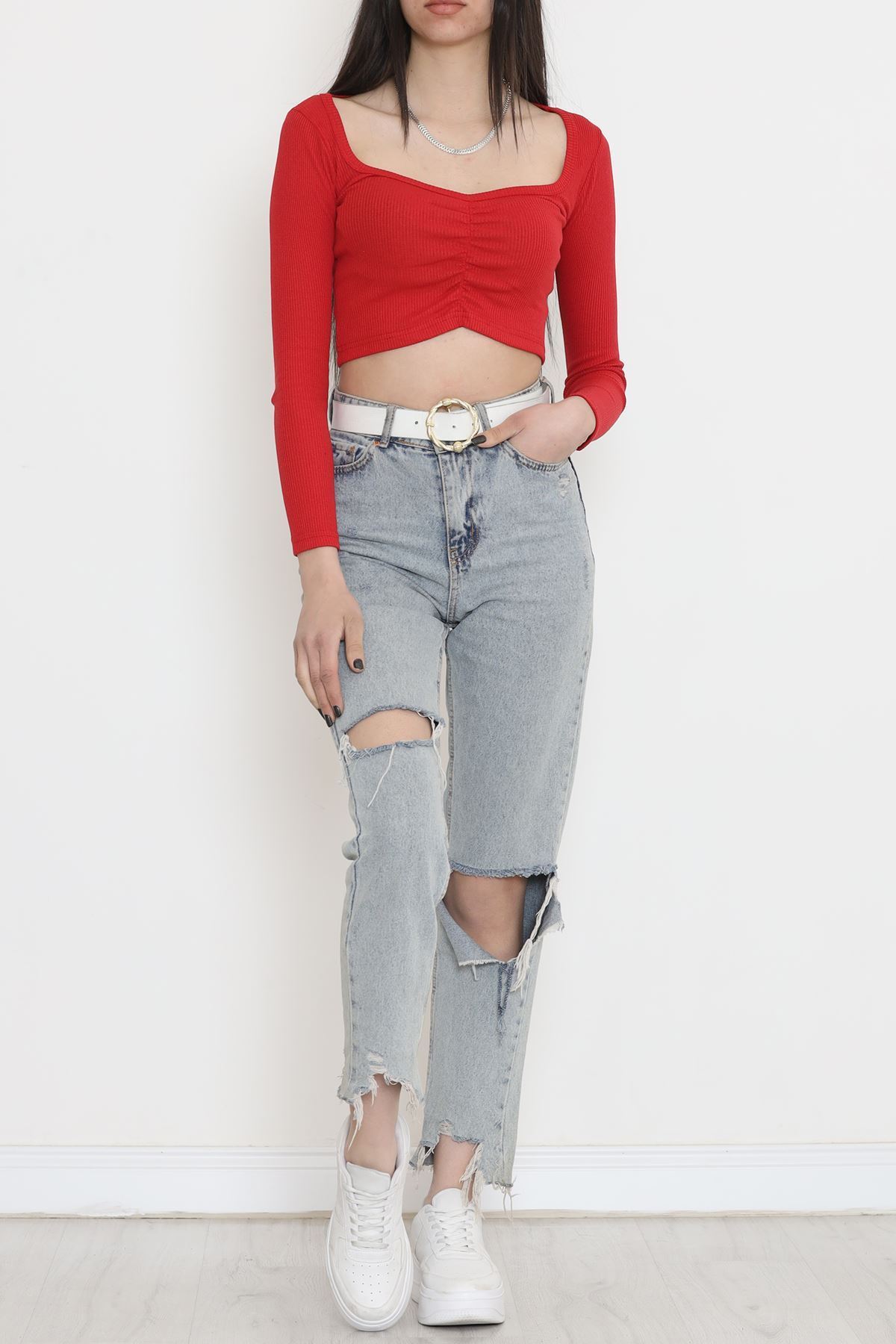 Büzgü Detaylı Bluz Kırmızı - 15940.1567.