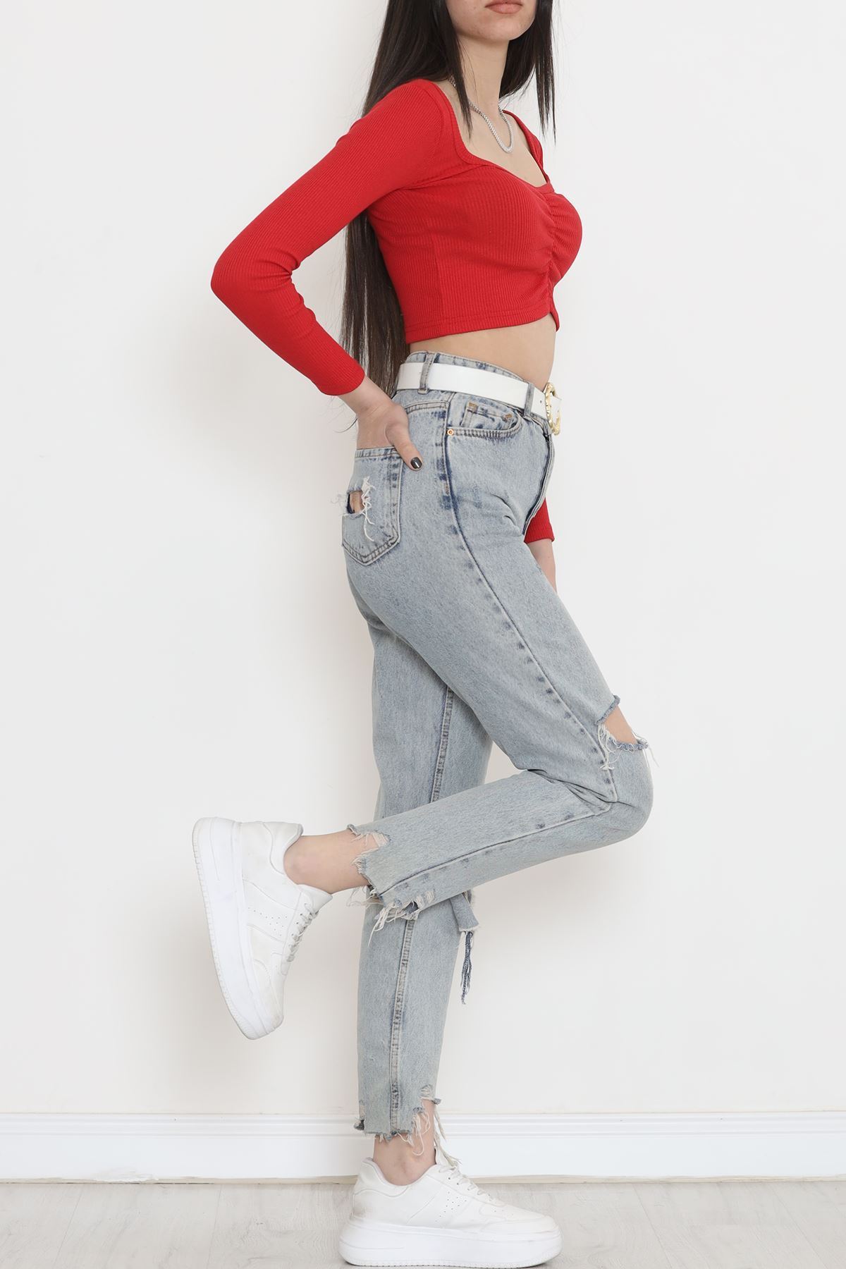 Büzgü Detaylı Bluz Kırmızı - 15940.1567.