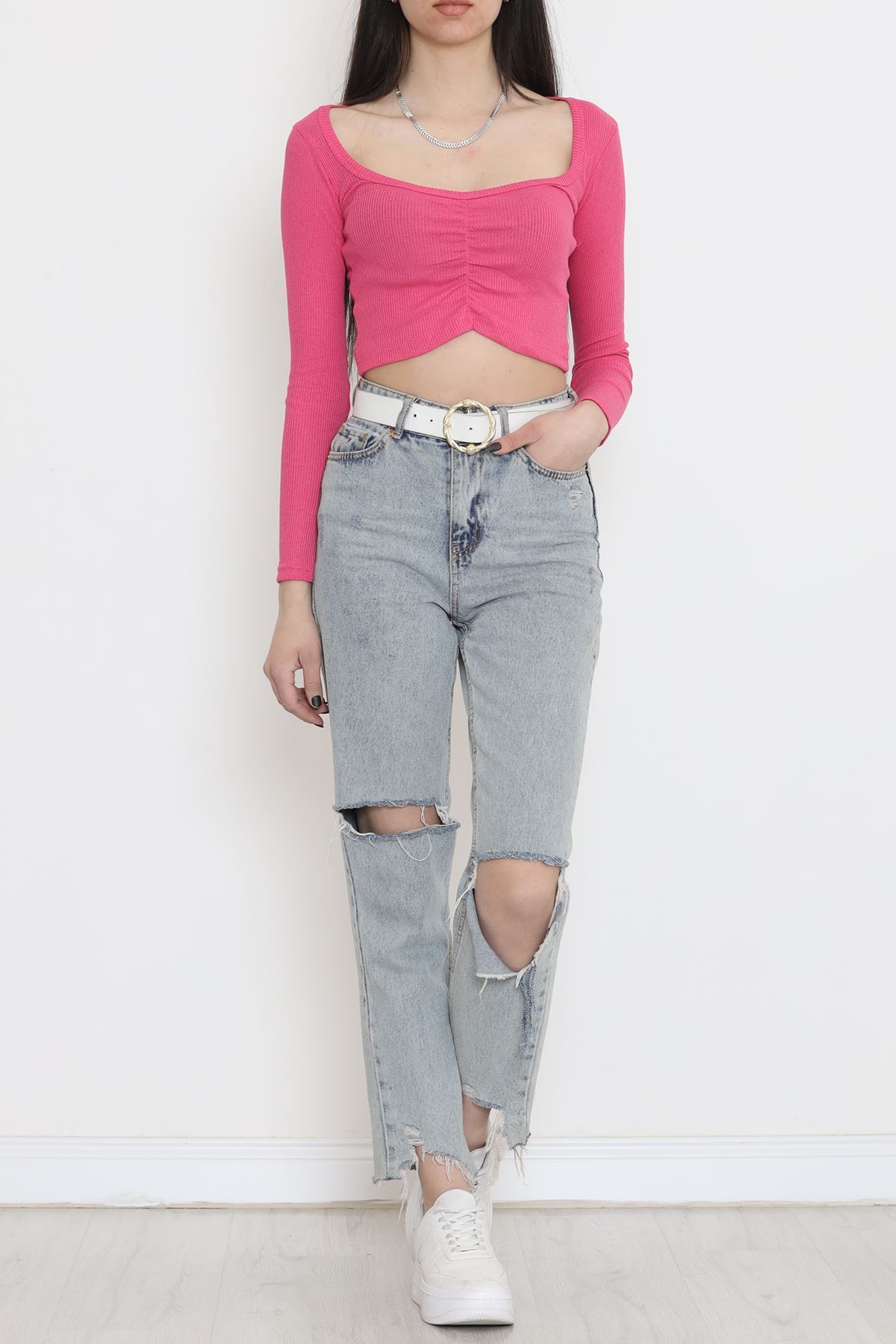 Büzgü Detaylı Bluz Fuşya - 15940.1567.