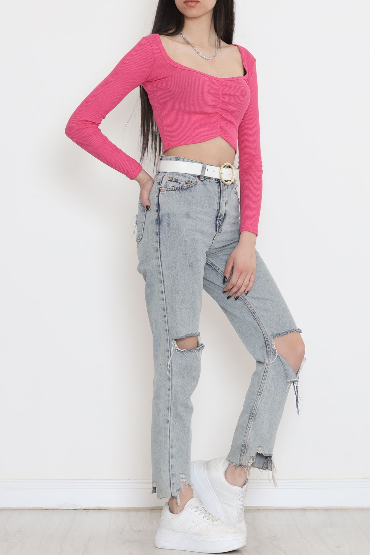 Büzgü Detaylı Bluz Fuşya - 15940.1567.