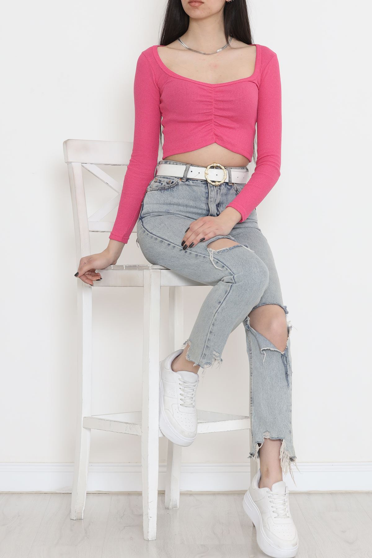 Büzgü Detaylı Bluz Fuşya - 15940.1567.