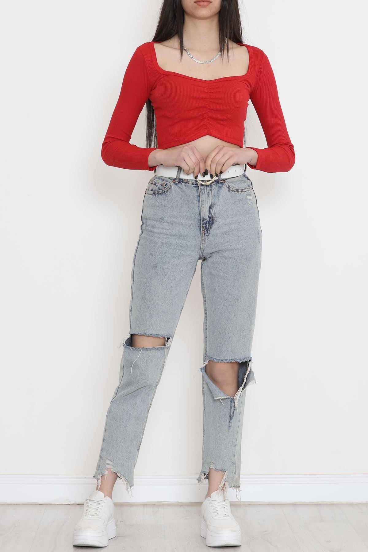 Büzgü Detaylı Bluz Kırmızı - 15940.1567.