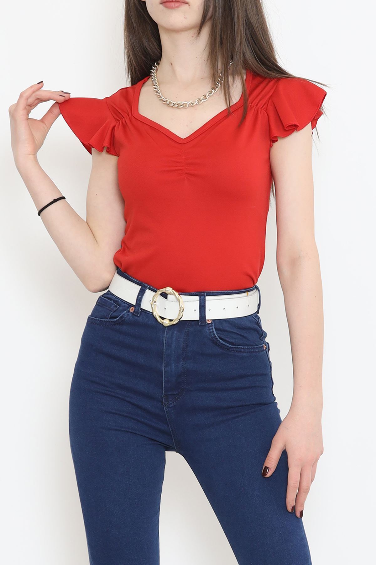 V Yaka Bluz Kırmızı - 12225.631.