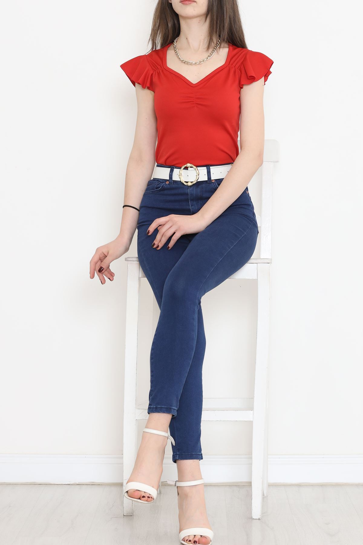 V Yaka Bluz Kırmızı - 12225.631.
