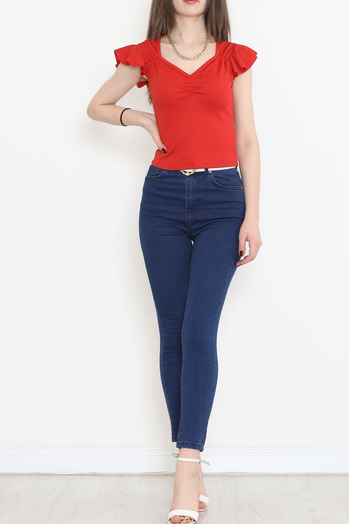 V Yaka Bluz Kırmızı - 12225.631.