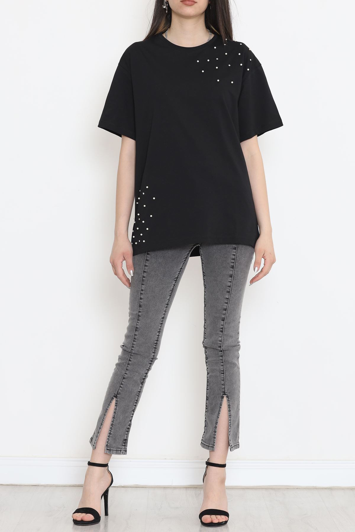 İnci Detaylı Tişört Siyah - 152436.1824.